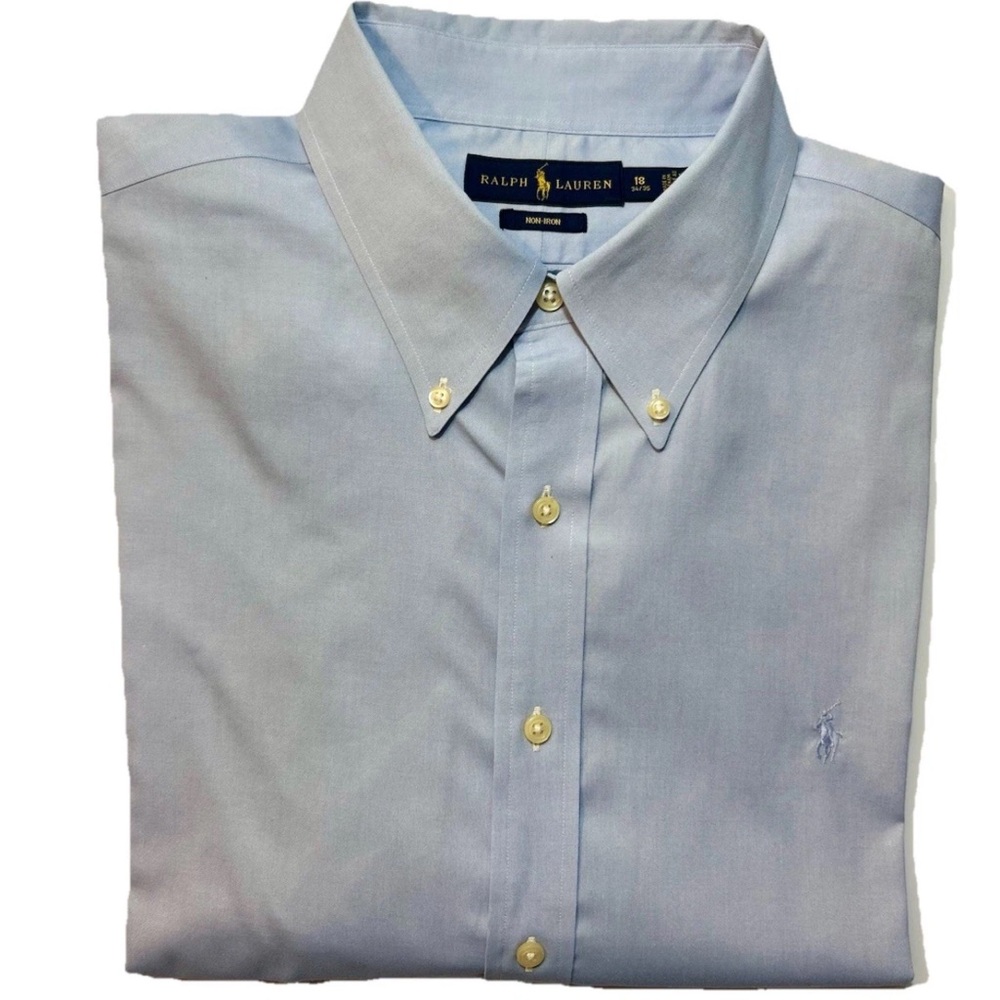 Ralph Lauren Men's Dress Shirt 18 34/35 blue with blue pony 2XL